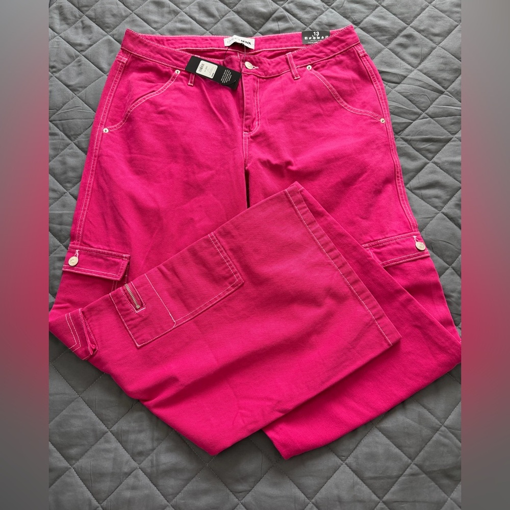NWT Fashion Nova Hot Pink wide Leg Cargo Jeans